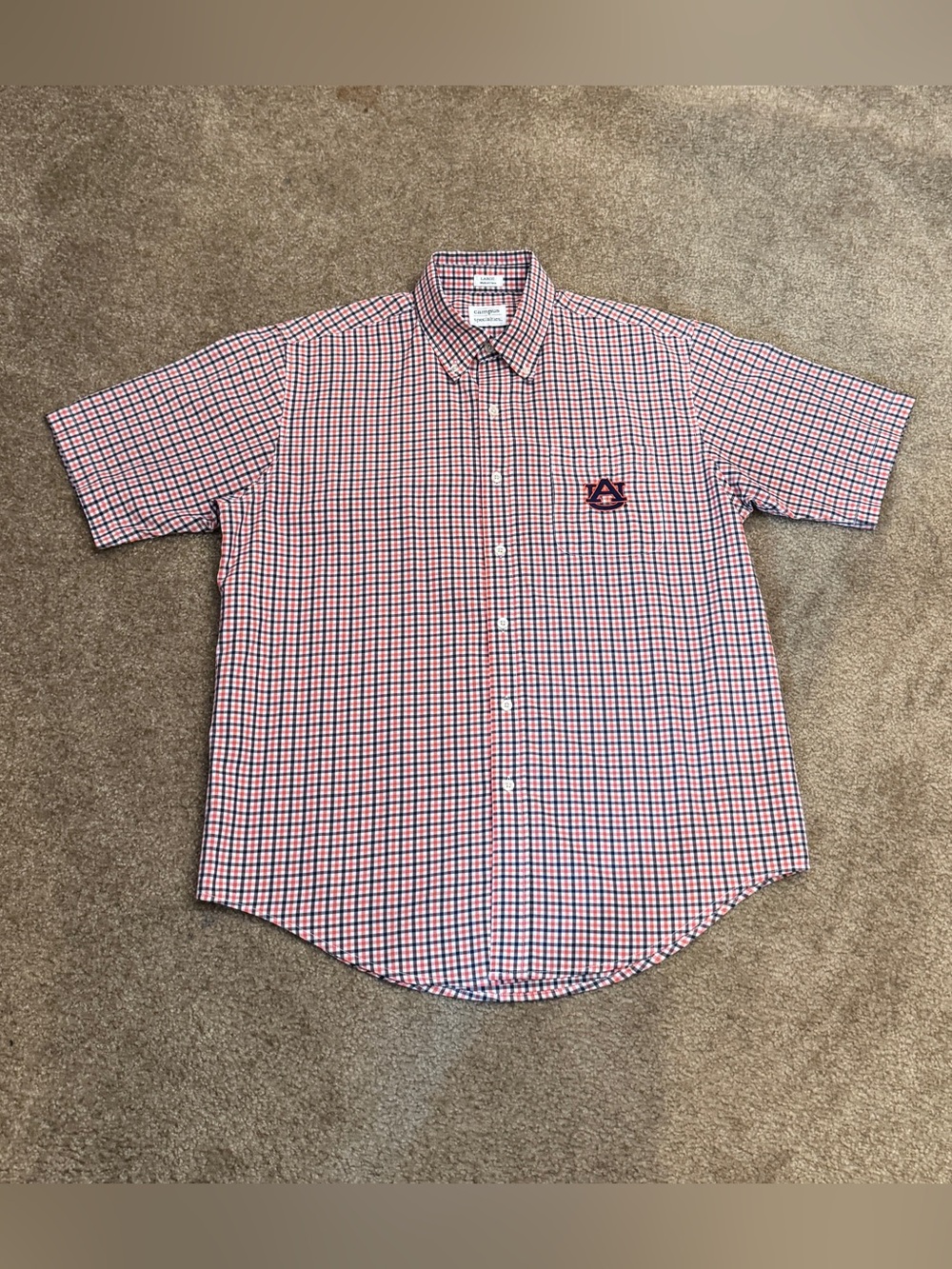 Auburn University Plaid s/s Button-Up Shirt with AU Logo by Campus Collections - Picture 2 of 4